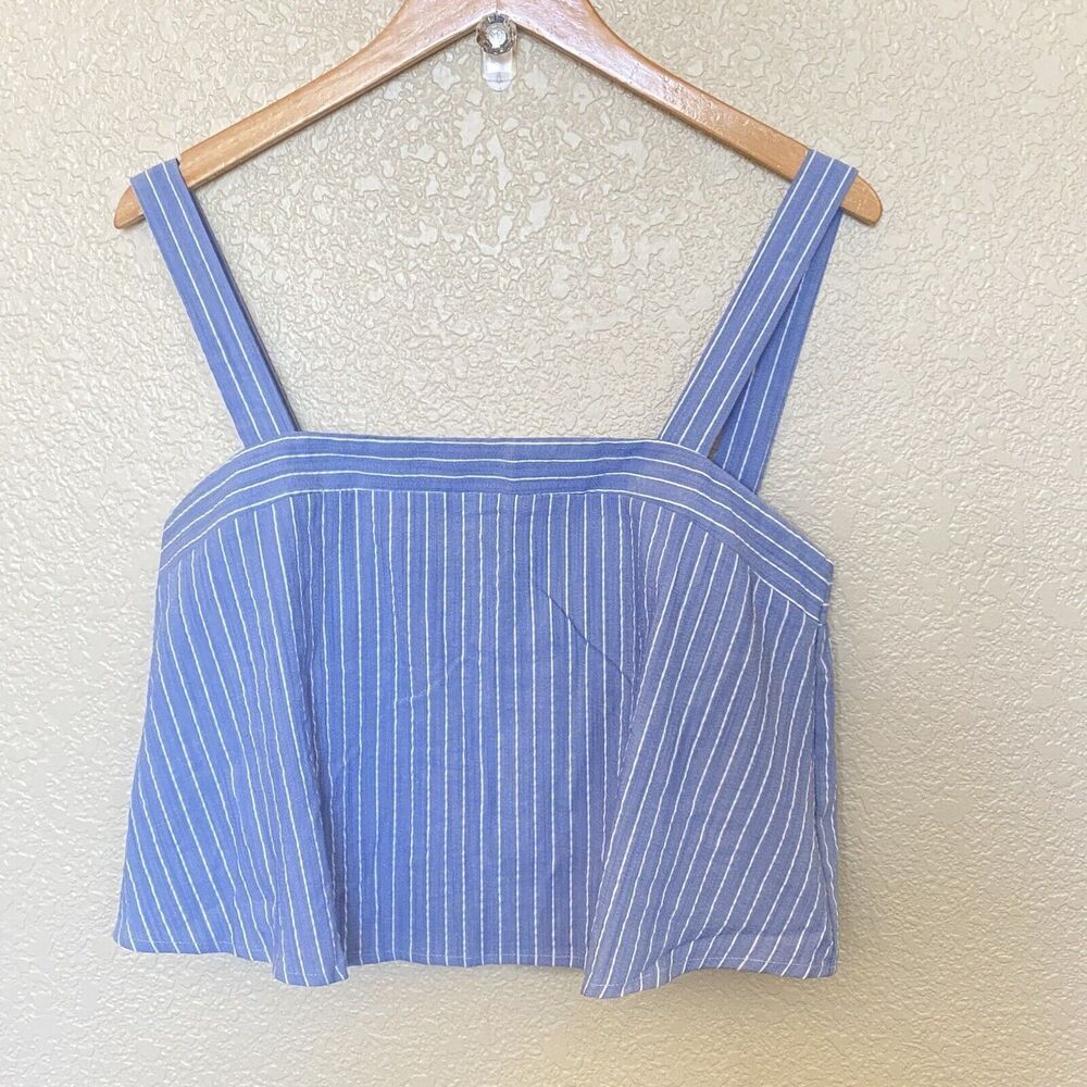 Sadie And‎ Sage Blue White Pin Stripe Cropped Tank Top Flowy Large Women’s